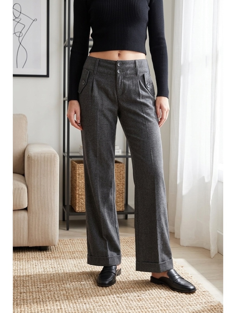 Spacegirlz Women's Dark Gray Wide Leg Dress Pants Size 5